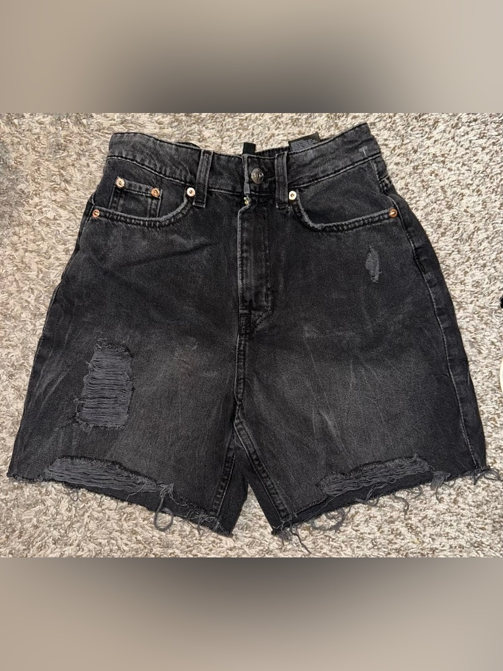 H&M Black Distressed Denim Shorts